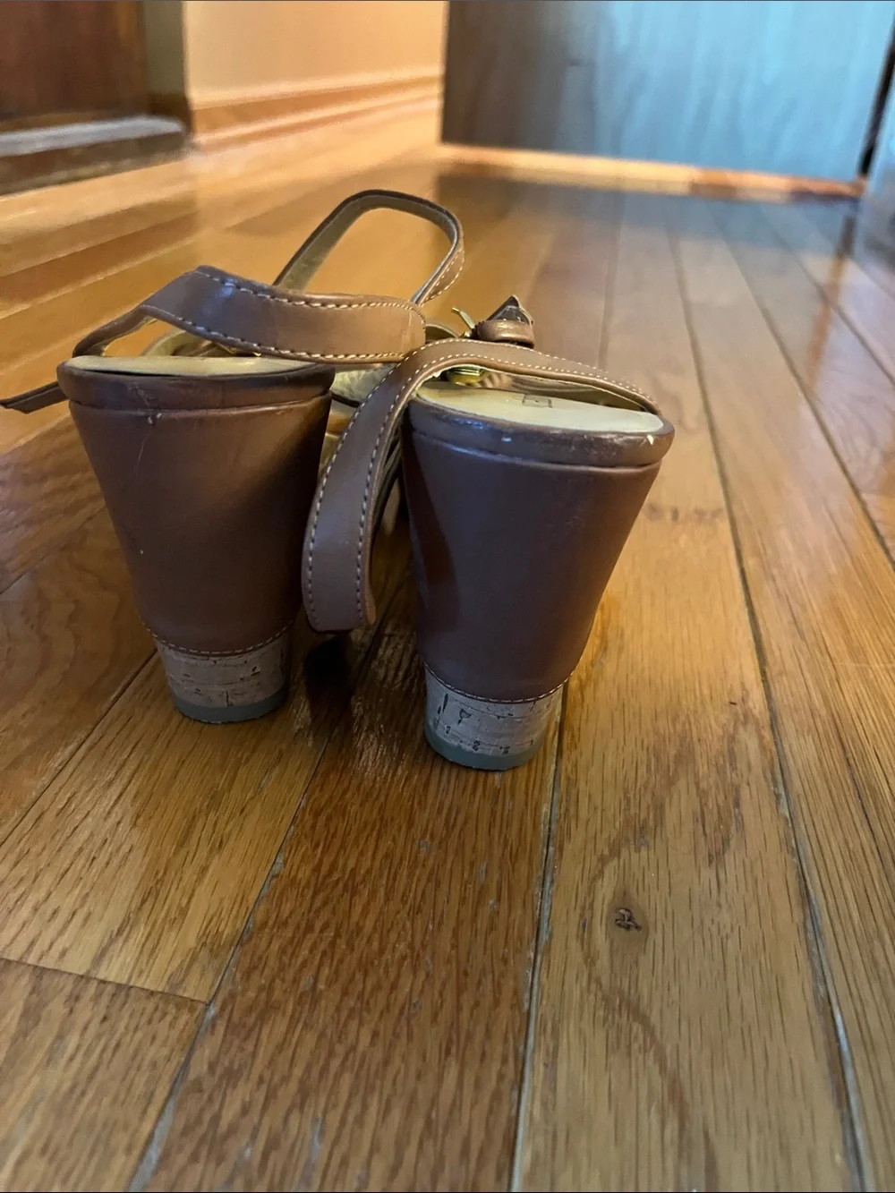 Liz Claiborne Tan Braided T‑Strap Wedge Sandals